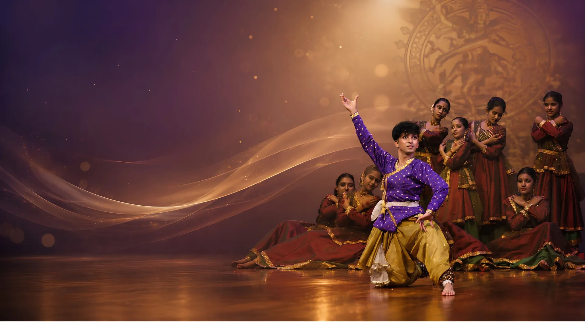 Classical dance students learning expressive movement and stage presentation